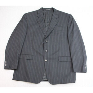 Chaps Blazer Men's 48L Black Striped 100% Wool Notch Lapel Formal Suit Jacket